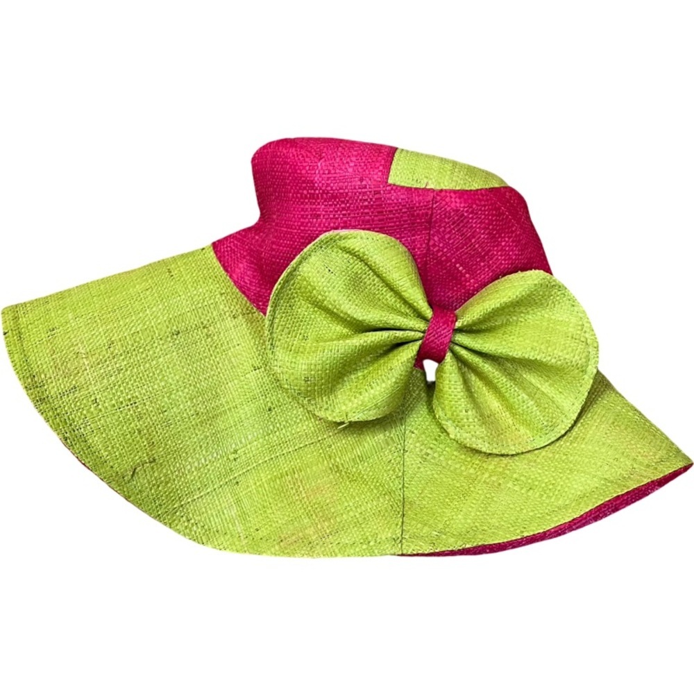 Cruisewear Beach Vacation Luxury Raffia Hat FATOU SALL One Size Bow Pink Green
